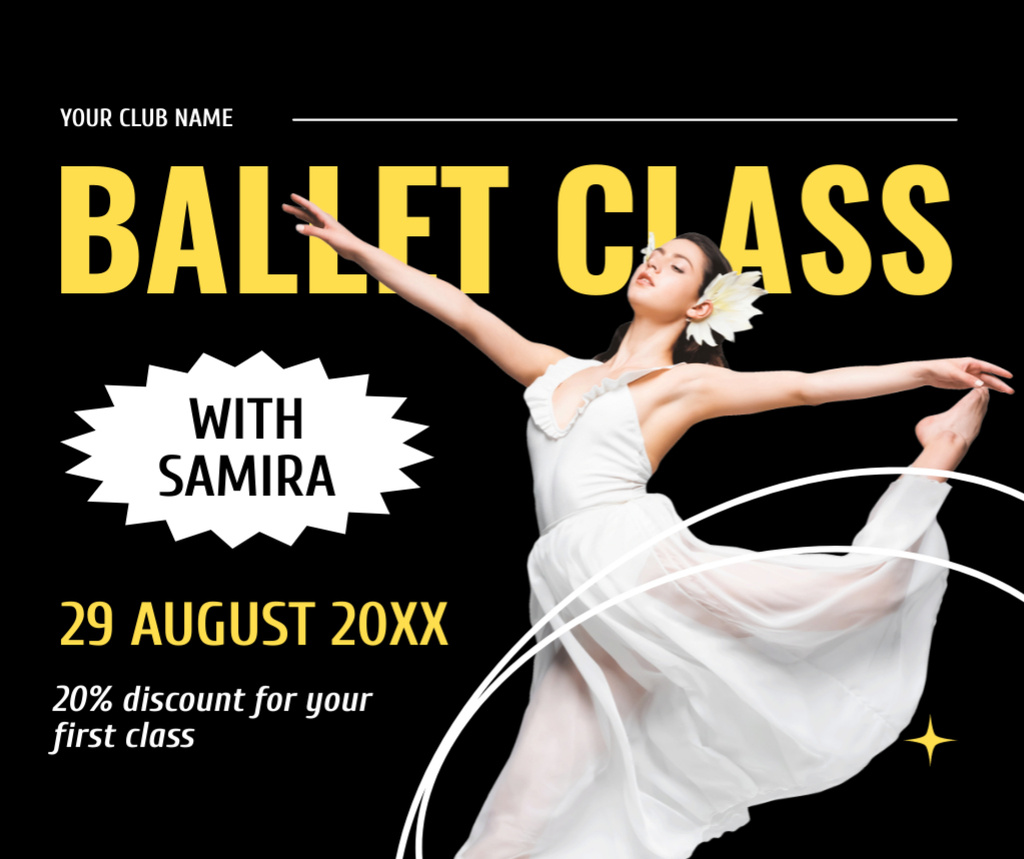 Ballet Class Ad with Ballerina showing Dance Facebook Šablona návrhu