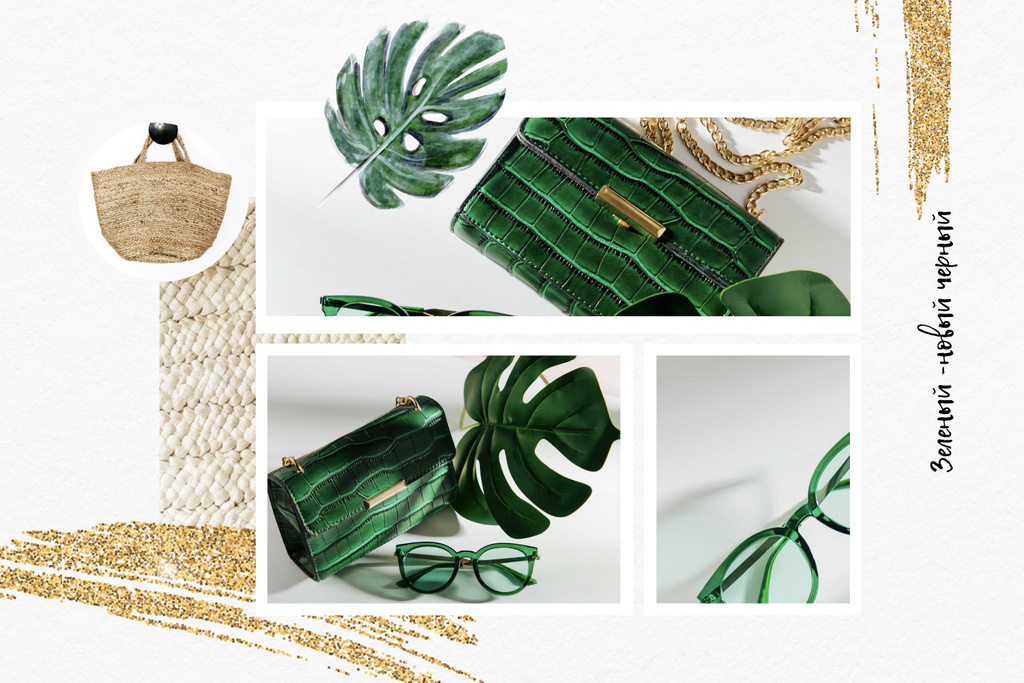 Fashion Accessories in green colors Mood Board Tasarım Şablonu