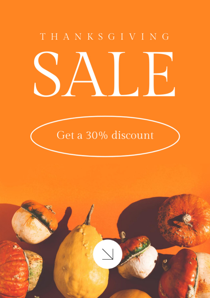 Various Pumpkins With Discount For Thanksgiving Day Flyer A7 Modelo de Design