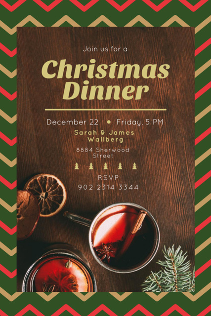Christmas Dinner Red Mulled Wine Invitation 6x9in Design Template