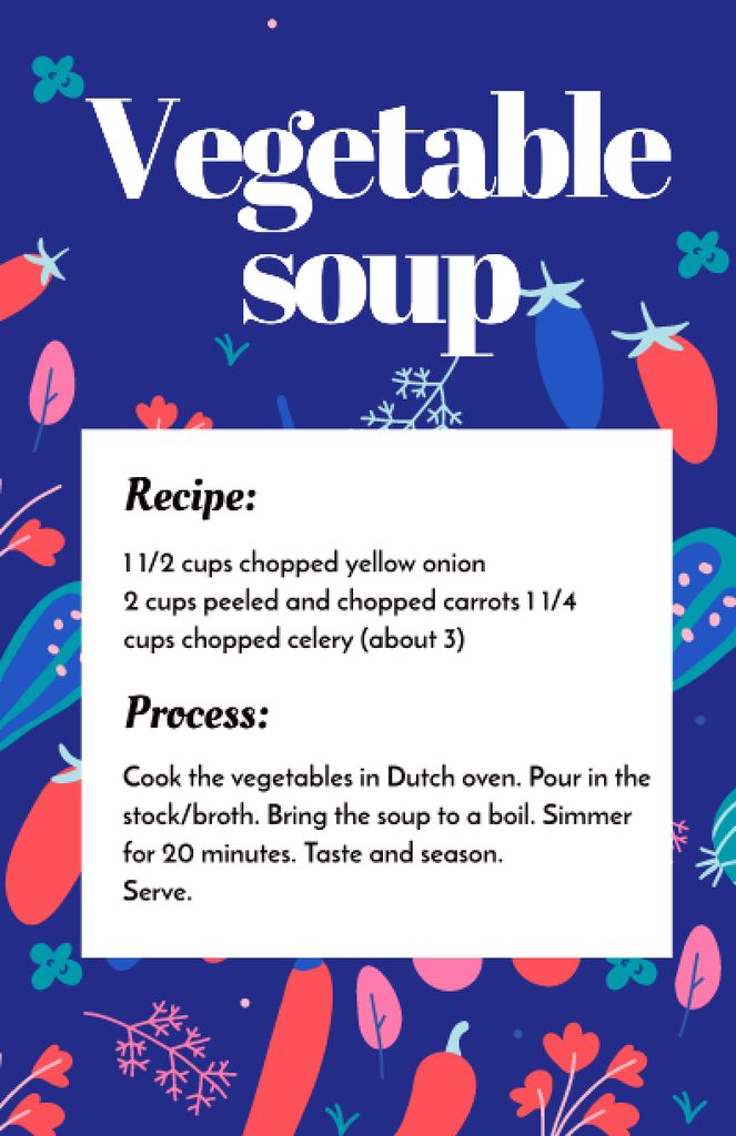 Vegetable Soup Cooking Steps Recipe Card – шаблон для дизайну