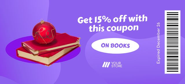 Platilla de diseño New Year Discount Offer on Books in Purple Coupon 3.75x8.25in