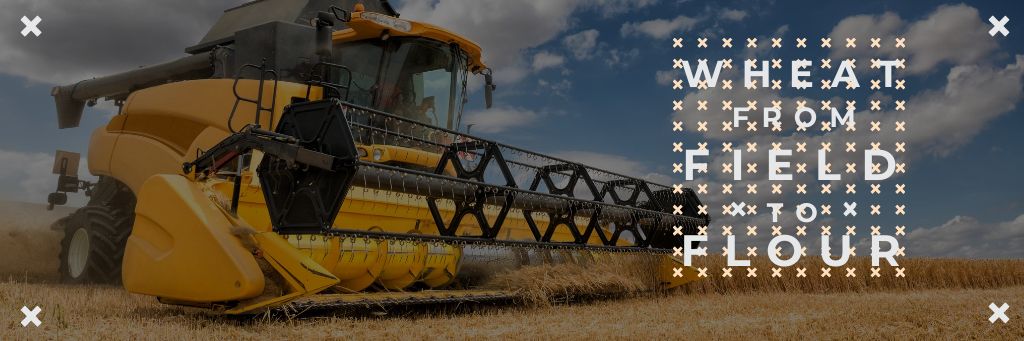 Agricultural Machinery Industry with Harvester Working in Field Email header Design Template