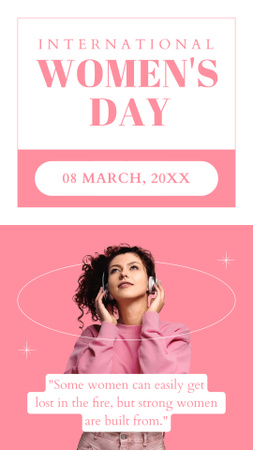 Inspirational Phrase with Young Woman on Women's Day Instagram Story Design Template