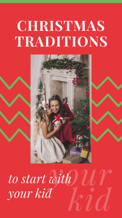 Ontwerpsjabloon van Instagram Story van Familie die kerstcadeaus thuis deelt