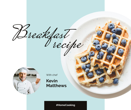 Breakfast Recipe Ad with Tasty Waffle Facebook Design Template