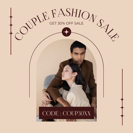 Couple Fashion Sale Announcement with Stylish Man and Woman Instagram AD Design Template