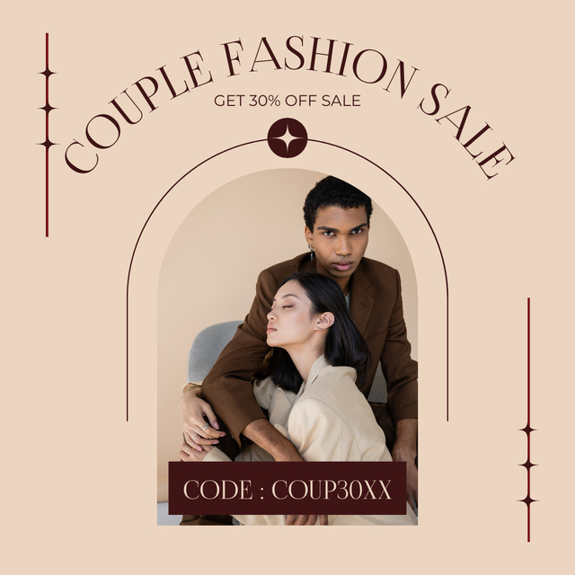 Couple Fashion Sale Announcement with Stylish Man and Woman Instagram AD Πρότυπο σχεδίασης