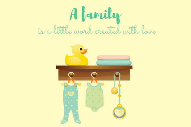 Platilla de diseño Cute Quote About Family With Baby Clothes Postcard 4x6in
