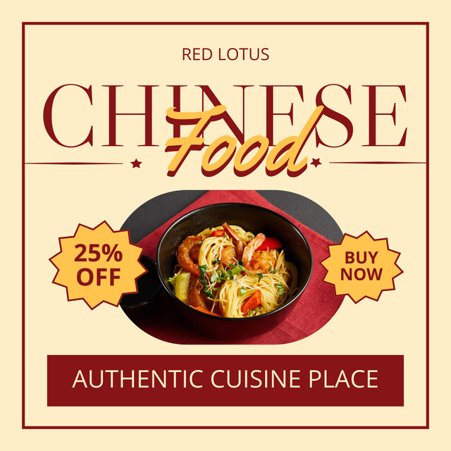 Chinese Food Discount with Bowl of Noodles Instagram Design Template