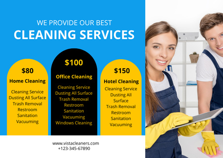 Cleaning Services Ad with Smiling Team Flyer A6 Horizontal Design Template