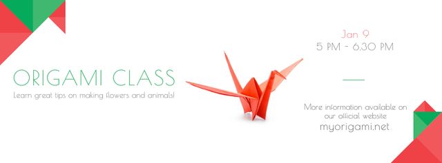 Origami Class Offer with Red Paper Bird Facebook cover – шаблон для дизайну