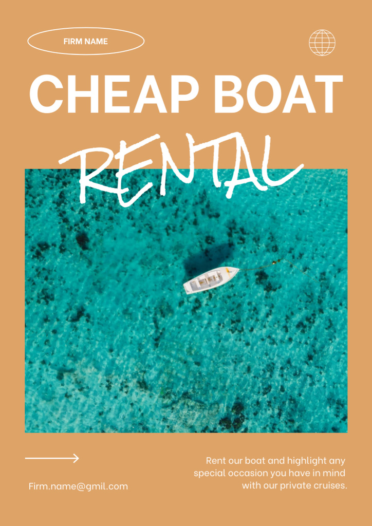 Cheap Boat Rent Ad on Beige Poster A3 – шаблон для дизайну