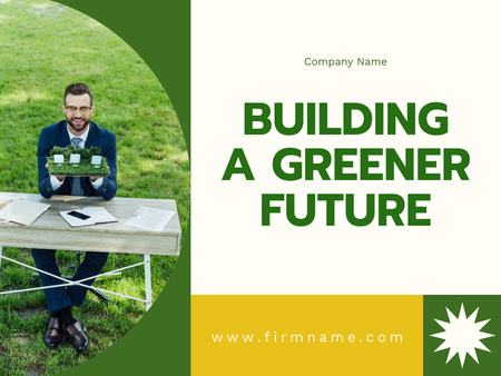 Smiling Businessman Proposing Green Strategy for Business Presentation Design Template