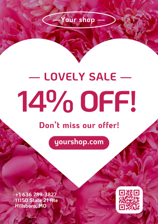 Valentine's Sale with Cute Pink Flowers Poster Design Template