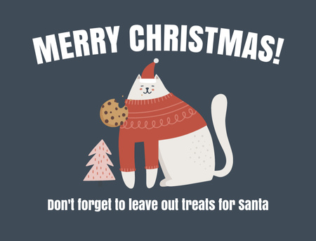Güzel Kedi Yeme Kurabiye ile Noel Tebrik Postcard 4.2x5.5in Tasarım Şablonu