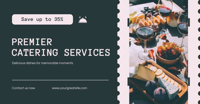 Designvorlage Catering Services Ad with Snacks and Wine für Facebook AD