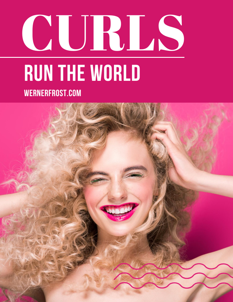 Curls Care Tips with Smiling Beautiful Woman Poster 8.5x11in Modelo de Design