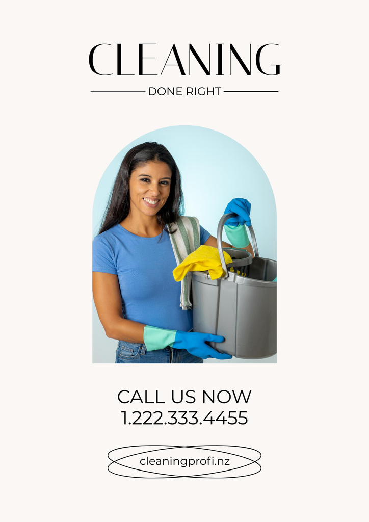 Cleaning Service Offer with Hispanic Woman Poster Modelo de Design