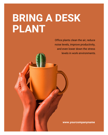 Ecology Concept Hands with Cactus in Orange Cup Poster 16x20in Design Template