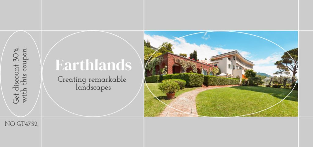 Modèle de visuel Garden Landscaping Service Offer with Beautiful Mansion - Coupon Din Large