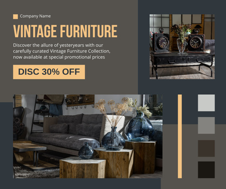 Designvorlage Gemütliche Möbelstücke mit Rabatt im Antiquitätengeschäft für Facebook
