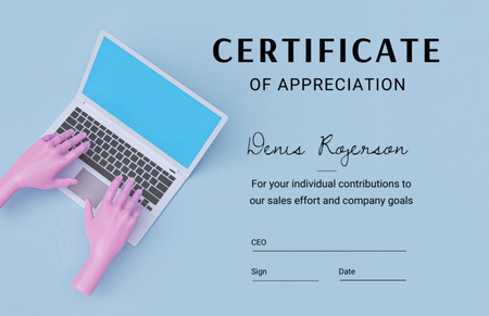 Ontwerpsjabloon van Certificate 5.5x8.5in van business achievement award met zakenman gebruikt laptop