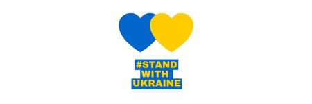Designvorlage herzen in den farben der ukrainischen flagge und phrasen stehen mit der ukraine für Email header