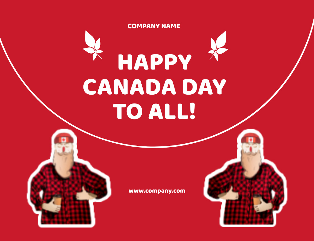 Canada Day Greetings on Bright Red Thank You Card 5.5x4in Horizontalデザインテンプレート