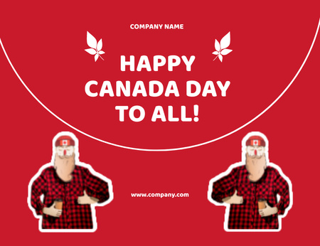 Parlak Kırmızı Kanada Günü Selamları Thank You Card 5.5x4in Horizontal Tasarım Şablonu