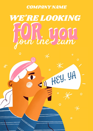 Platilla de diseño Vacancy Ad with Girl talking into Megaphone Poster