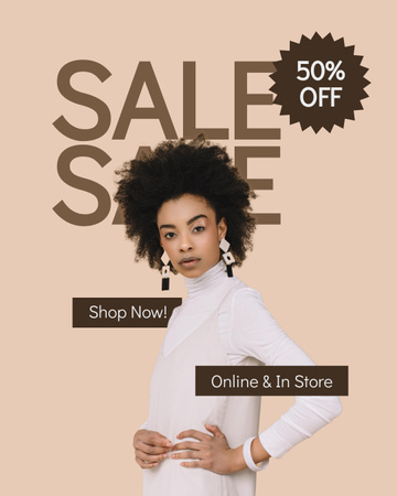 Fashion Sale Ad with Woman in Stylish Earrings Instagram Post Vertical Design Template