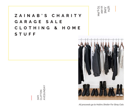 Charity Sale announcement Black Clothes on Hangers Facebook Design Template
