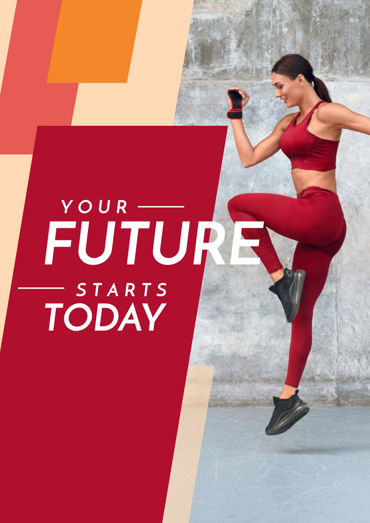 Template di design Motivational Sports Quote with Running Woman in Red Poster