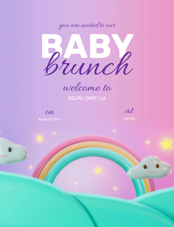 Template di design Annuncio del baby brunch con arcobaleno 3d Invitation 13.9x10.7cm