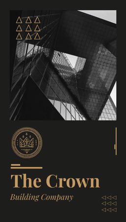 Building Company Ad with Glass Skyscraper in Black Business Card US Vertical Design Template