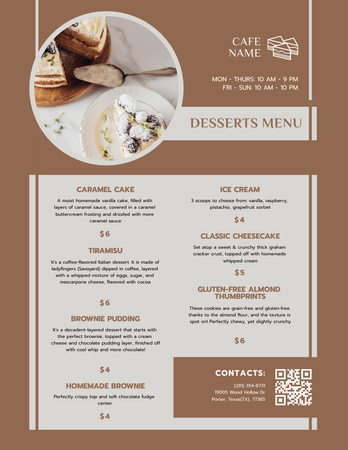 Desserts in Cafe Brown Menu 8.5x11in tervezősablon