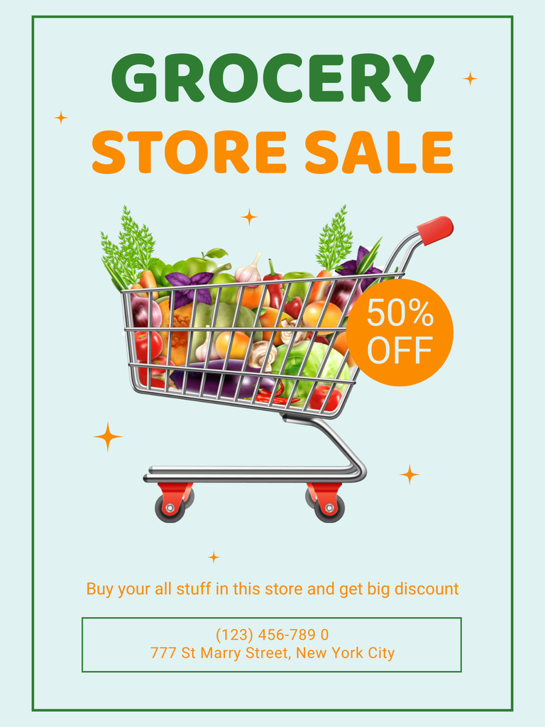 Fresh Veggies In Trolley Sale Offer Poster US Design Template
