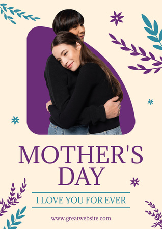 Designvorlage Muttertagsgruß mit umarmender Mutter und Tochter für Poster