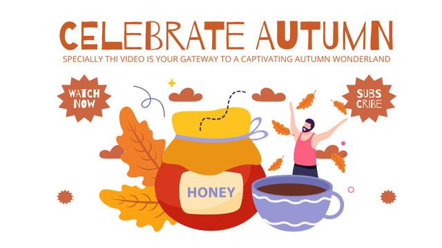 Ontwerpsjabloon van Youtube Thumbnail van Autumn Offer With Jar Of Honey And Cup Of Tea