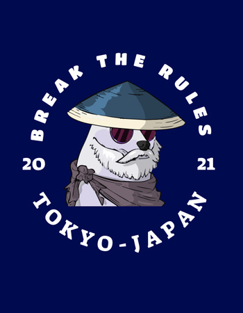 Designvorlage Wolf Emblem in Japanese Hat für T-Shirt