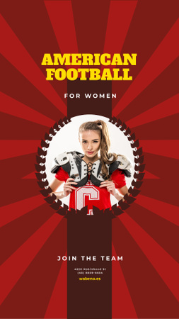 American Football Team Invitation with Girl in Uniform Instagram Story Modelo de Design