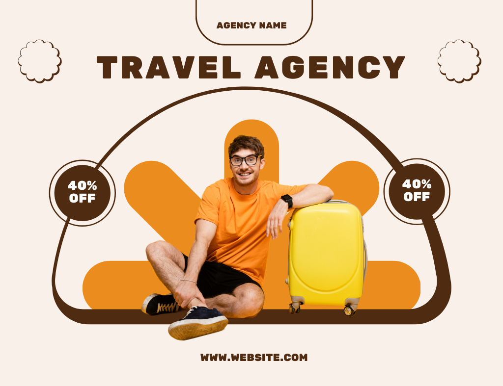 Happy Man is Going to Travel with a Discount Thank You Card 5.5x4in Horizontal Design Template