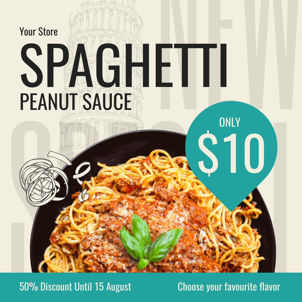 Ontwerpsjabloon van Instagram van Favorable Price for Delicious Italian Pasta