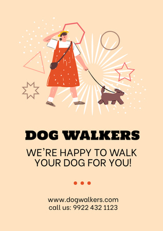 Dog Walking Service Ad with Cute Illustration Flyer A5 Design Template