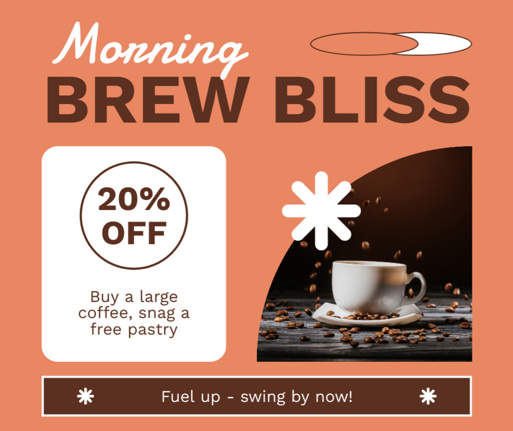 Ontwerpsjabloon van Facebook van Morning Promo For Large Coffee Cup And Free Pastry In Shop
