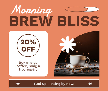 Morning Promo For Large Coffee Cup And Free Pastry In Shop Facebook Design Template