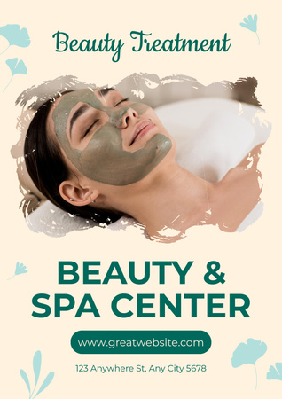 Woman with Clay Mask on Face for Beauty Salon Ad Poster Design Template