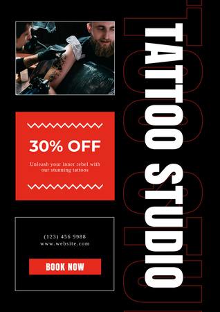 Stunning Tattoo Studio Service With Discount And Booking Poster Design Template