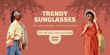 Beautiful African American Women in Trendy Sunglasses Twitter Design Template